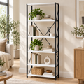 Decorative Bookshelf with Metal Shelves Office Bookcase Cabinet Book Rack - White