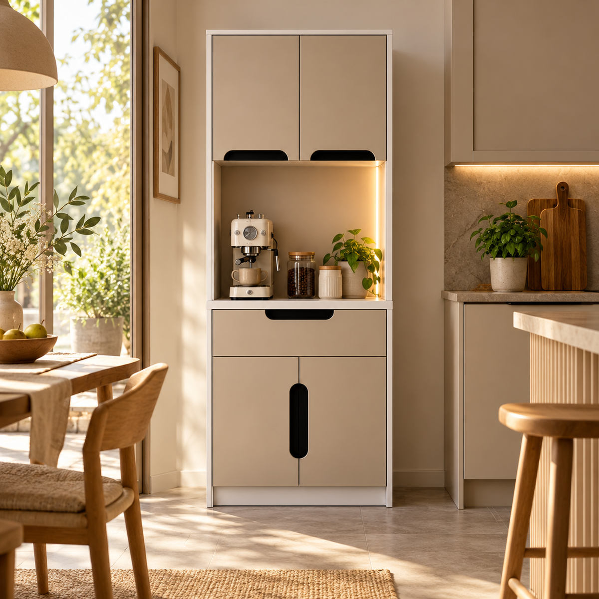 Ledli Kahve Köşesi Dolabı - %100 MDF-80 CM