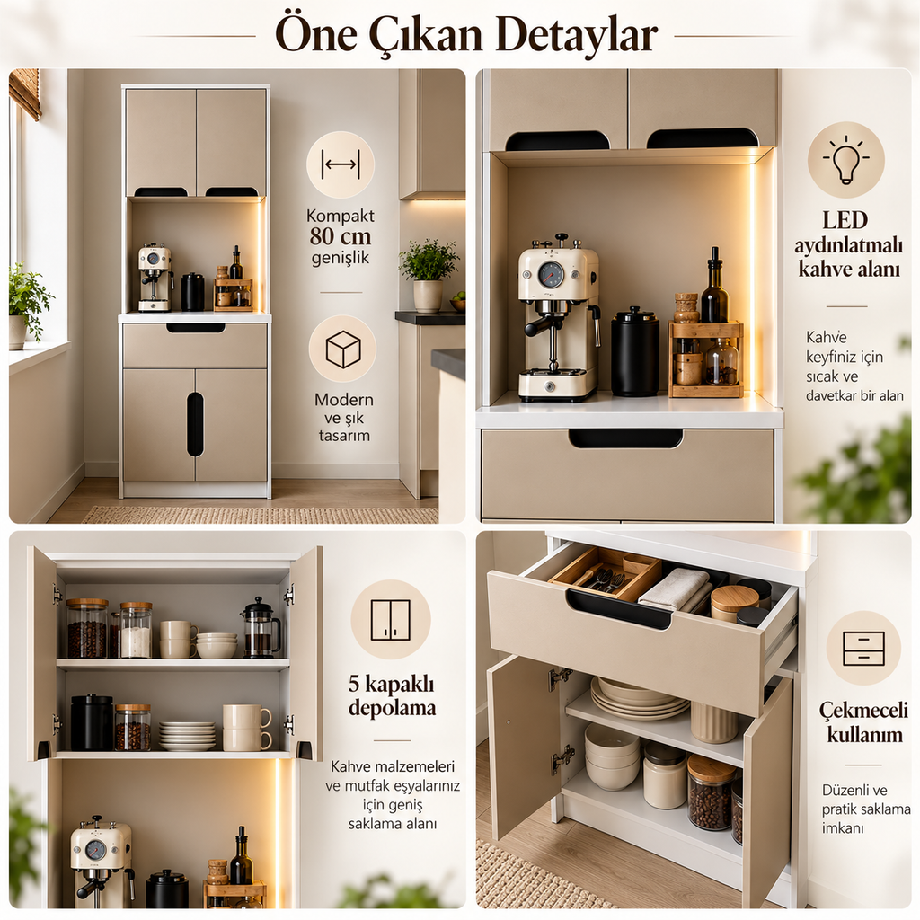 Meuble de coin café avec LED - 100 % MDF - 80 CM