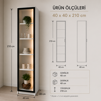 Cam Kapaklı Led Aydınlatmalı Vitrin 210x40