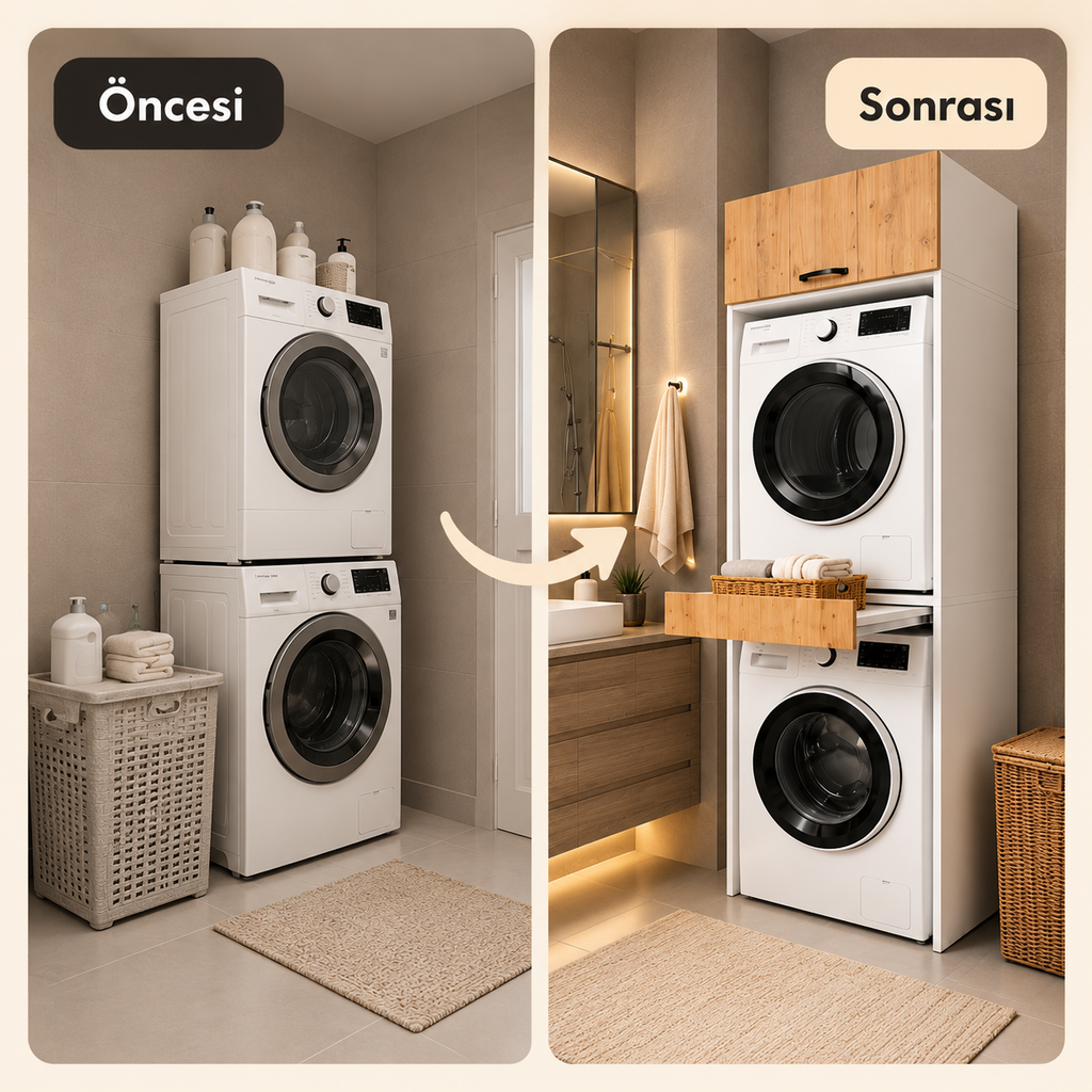 MDF Bathroom Cabinet with Laundry and Dryer Machine Compartment and Drawers - Atlantic Pine