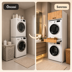 MDF Bathroom Cabinet with Laundry and Dryer Machine Compartment and Drawers - Atlantic Pine