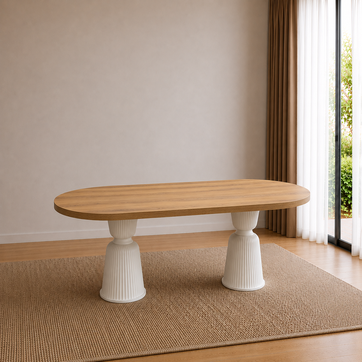 %100 MDF Oval Garda Yemek Masası - Kupa Ayak