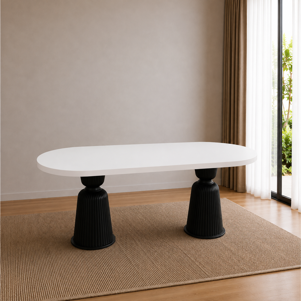 %100 MDF Oval Beyaz Yemek Masası - Kupa Ayak
