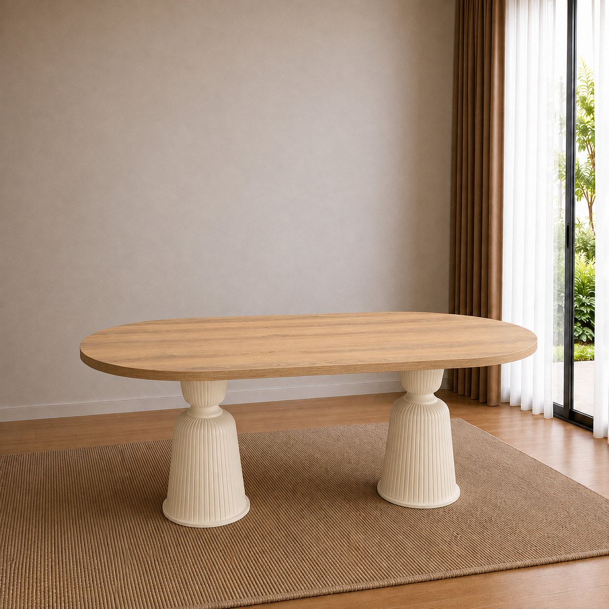 %100 MDF Oval Garda Yemek Masası - Kupa Ayak