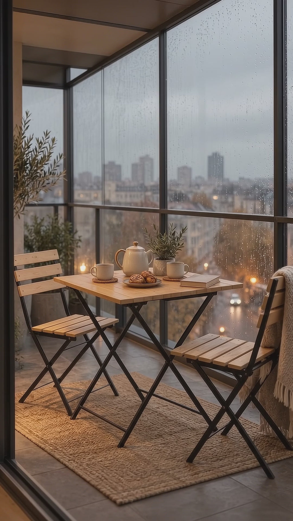 Ensemble table et chaises de balcon pliables en bambou