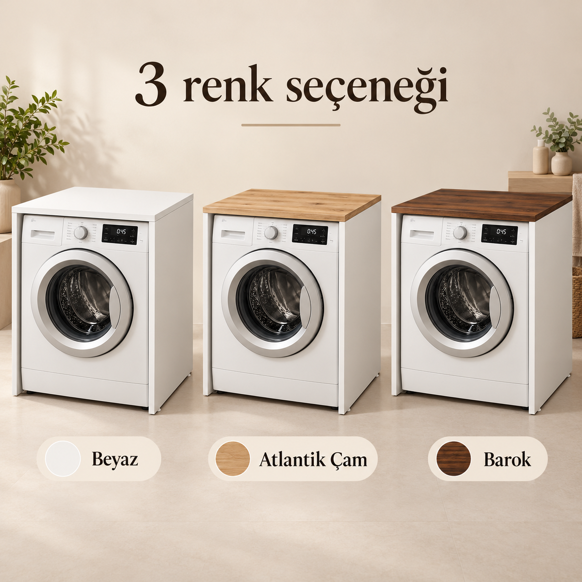 Meuble de salle de bain en MDF pour lave-linge et sèche-linge sans porte - Pin atlantique