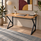 Bureau de travail en métal avec pieds en Z, bureau d'ordinateur ovale - Pin Atlantique 120 cm