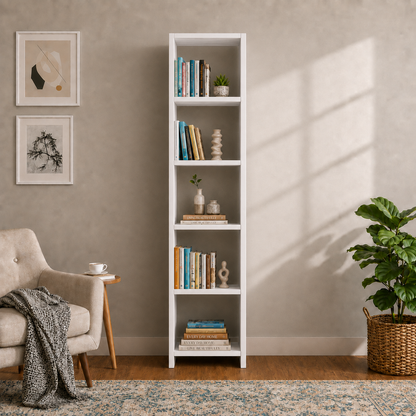 6 Raflı Dekoratif Kitaplık Kitaplık Ofis Kitaplığı Dolap Kitap Rafı - Beyaz