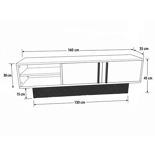 Dekoratif 2 Raflı 2 Kapaklı Tv Sehpası - Traverten