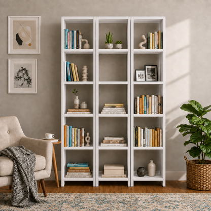 3'lü 6 Raflı Dekoratif Kitaplık Kitaplık Ofis Kitaplığı Dolap Kitap Rafı - Beyaz